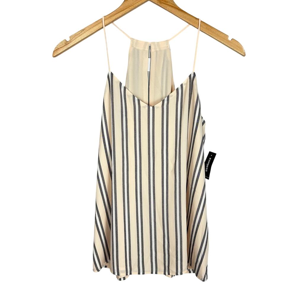 Express Pinstripe V-neck Lightweight Camisole Neutral Keyhole Back Size XS NWT